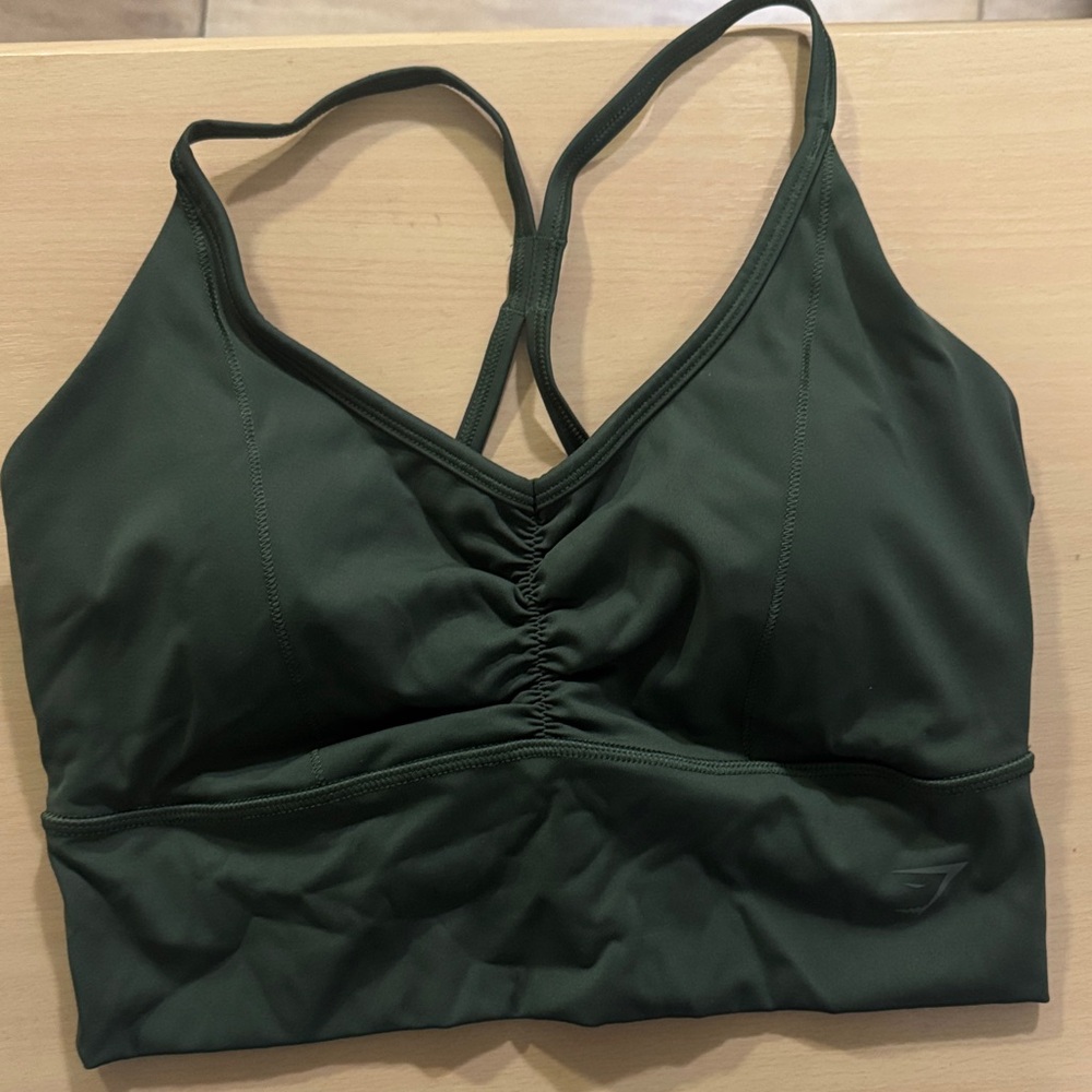 Gymshark Ruched Forest Green Racerback Sports Bra